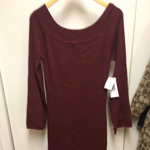 Burgundy off the shoulder sweater dress - Picture 1 of 4